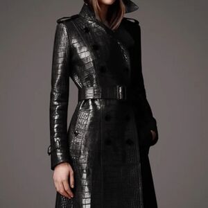 Crocodile Sleek Black Embossed Trench Coat